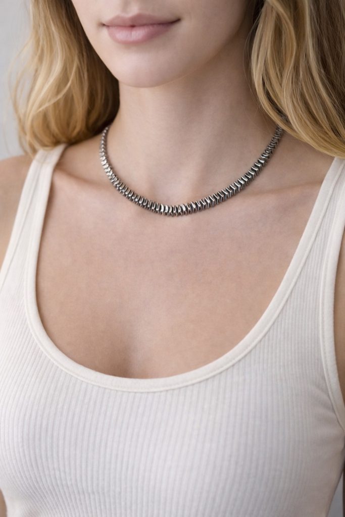 ✨ UShine.gr: Ατσάλινο κολιέ με γεωμετρική αρθρωτή υφή No 1483