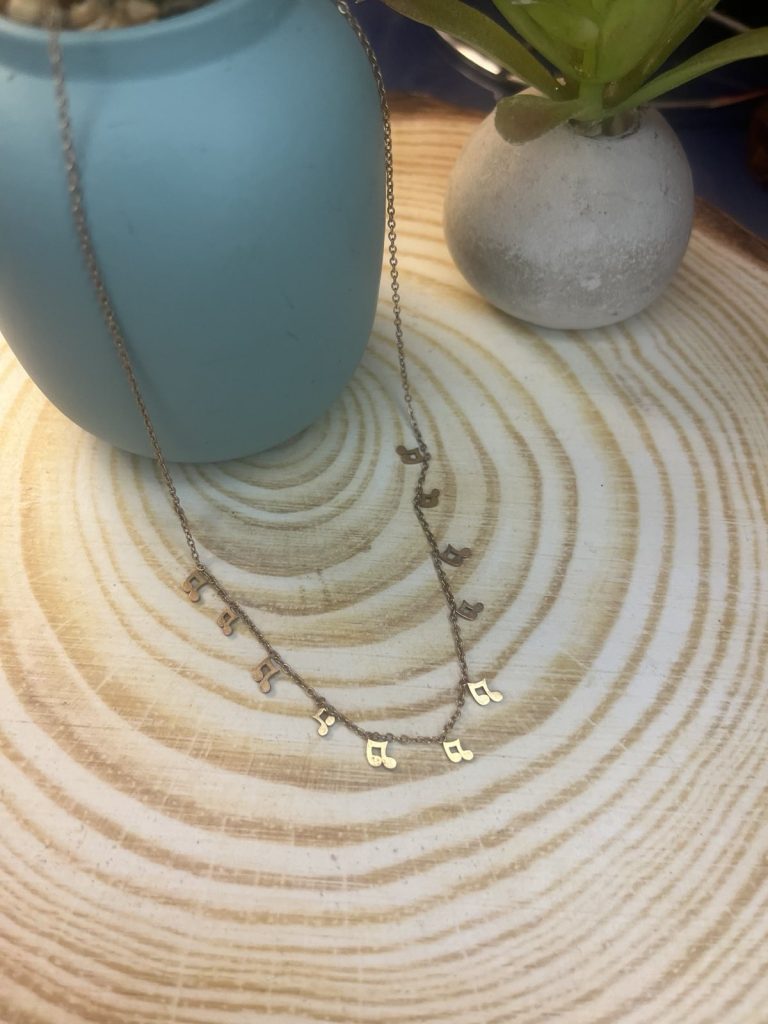 ✨ UShine.gr: Ατσάλινο κολιέ με μουσικές νότες σε χρυσό τόνο No 1484