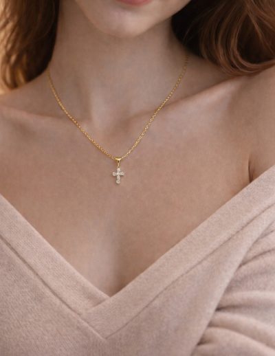 ✨ UShine.gr: Ατσάλινο κολιέ σταυρός με λαμπερές πέτρες No 1489