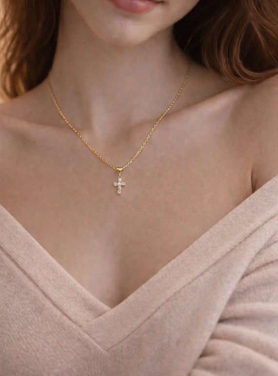 ✨ UShine.gr: Ατσάλινο κολιέ σταυρός με λαμπερές πέτρες No 1489