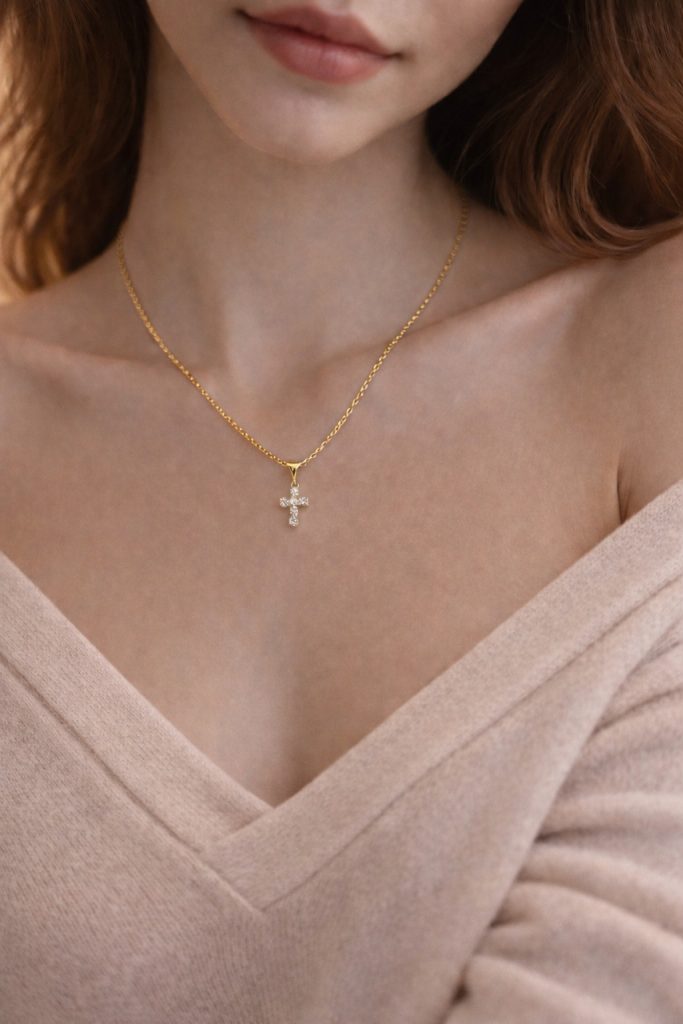 ✨ UShine.gr: Ατσάλινο κολιέ σταυρός με λαμπερές πέτρες No 1489