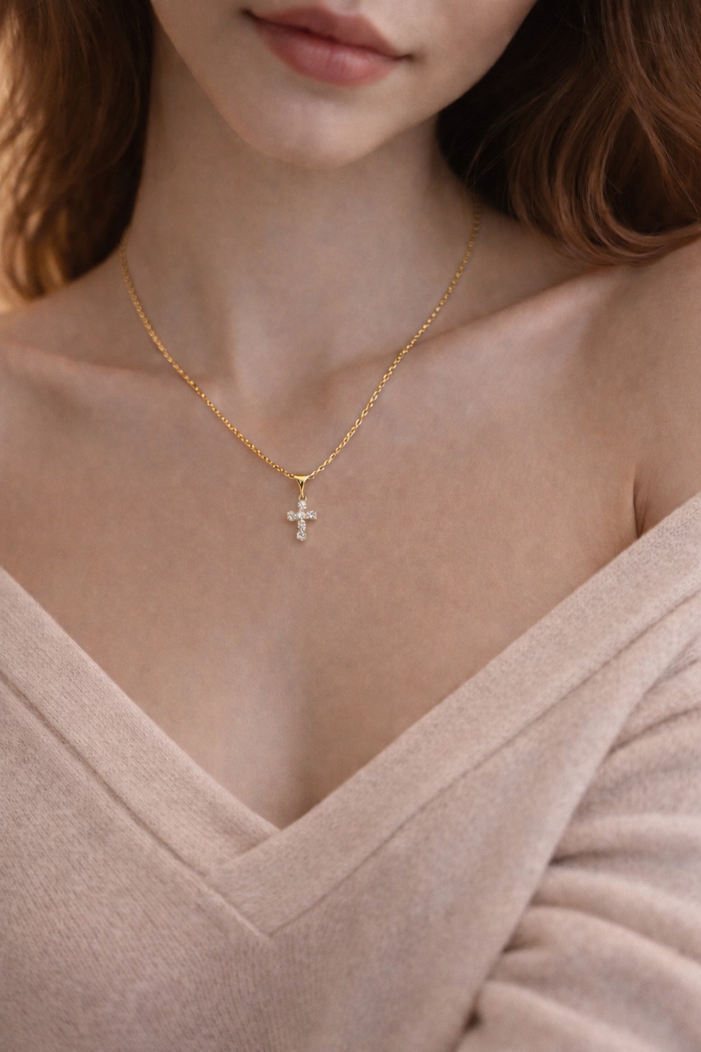 ✨ UShine.gr: Ατσάλινο κολιέ σταυρός με λαμπερές πέτρες No 1489