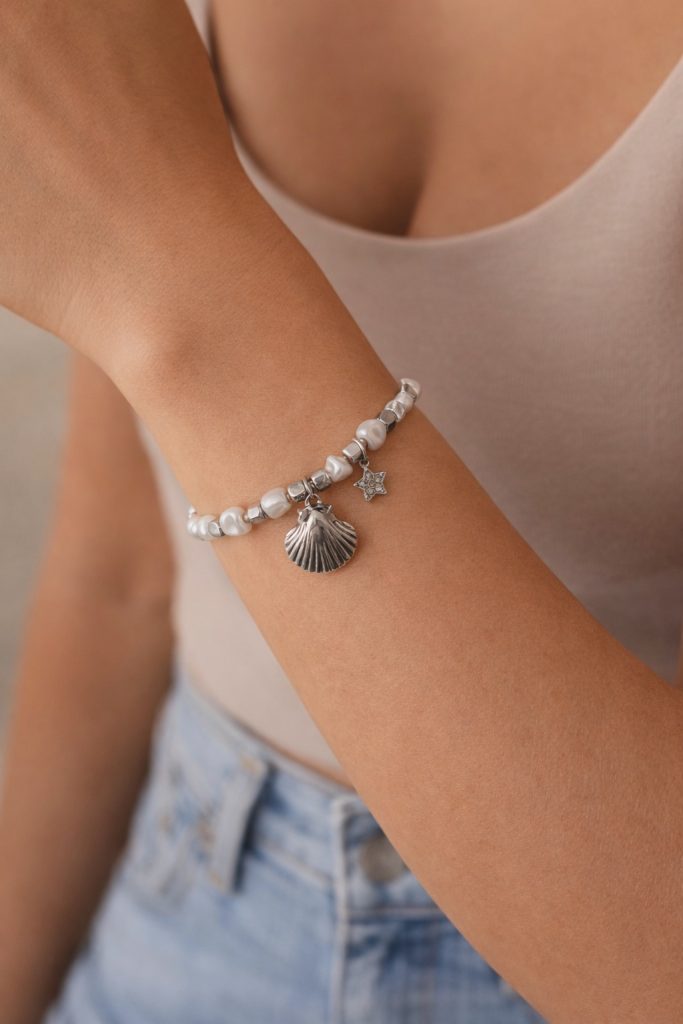 ✨ UShine.gr: Βραχιόλι με Πέρλες & Θαλασσινά Στοιχεία από Ανοξείδωτο Ατσάλι No 2001