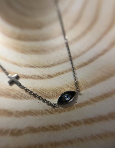 ✨ UShine.gr: Ατσάλινο Κολιέ Σταυρός & Μαύρο Μάτι No 2003