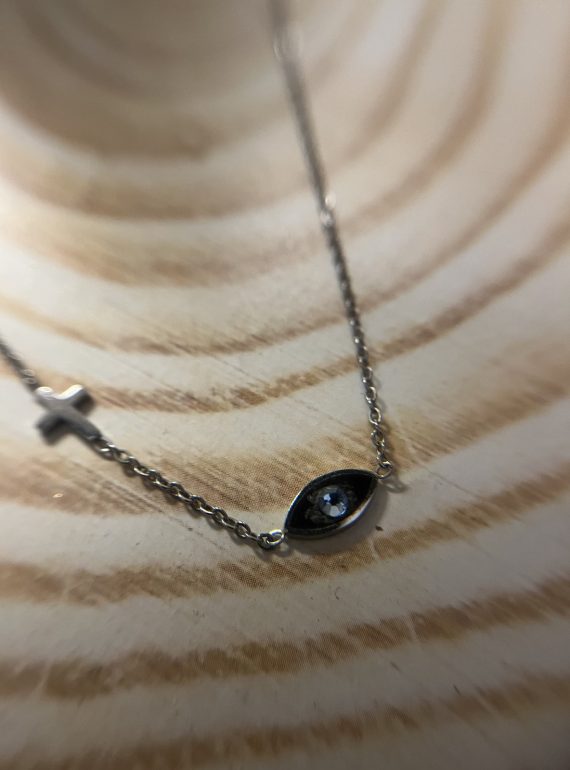✨ UShine.gr: Ατσάλινο Κολιέ Σταυρός & Μαύρο Μάτι No 2003