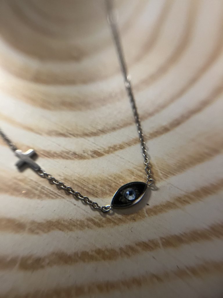 ✨ UShine.gr: Ατσάλινο Κολιέ Σταυρός & Μαύρο Μάτι No 2003