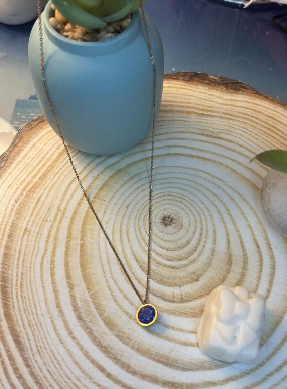 ✨ UShine.gr: Ατσάλινο Κολιέ με Μπλε Κρύσταλλο σε Χρυσή Βάση No 2004