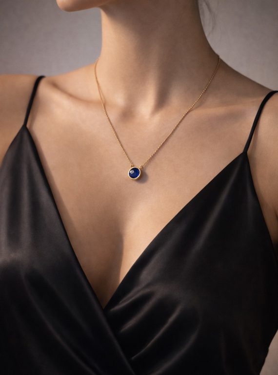 ✨ UShine.gr: Ατσάλινο Κολιέ με Μπλε Κρύσταλλο σε Χρυσή Βάση No 2004