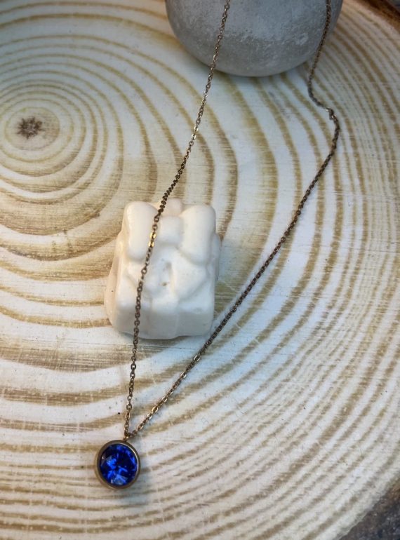 ✨ UShine.gr: Ατσάλινο Κολιέ με Μπλε Κρύσταλλο σε Χρυσή Βάση No 2004