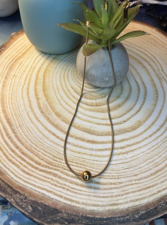 ✨ UShine.gr: Ατσάλινο Κολιέ Snake με Χρυσή Μπίλια No 2006