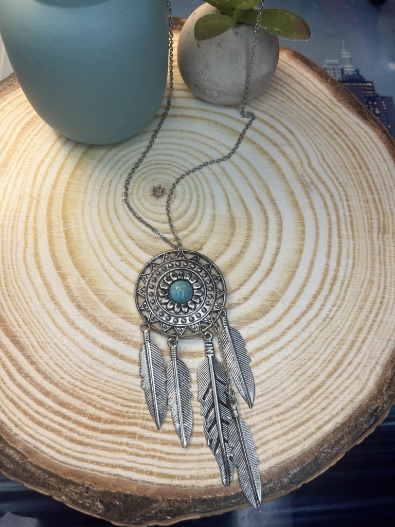 ✨ UShine.gr: Boho Κολιέ Dreamcatcher με Τιρκουάζ Πέτρα & Φτερά No 2007