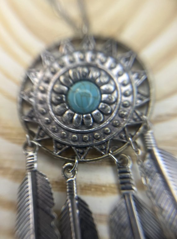 ✨ UShine.gr: Boho Κολιέ Dreamcatcher με Τιρκουάζ Πέτρα & Φτερά No 2007