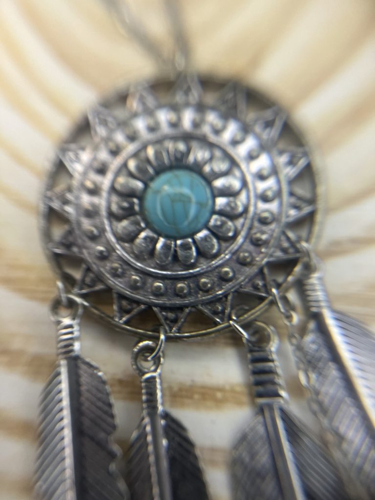 ✨ UShine.gr: Boho Κολιέ Dreamcatcher με Τιρκουάζ Πέτρα & Φτερά No 2007