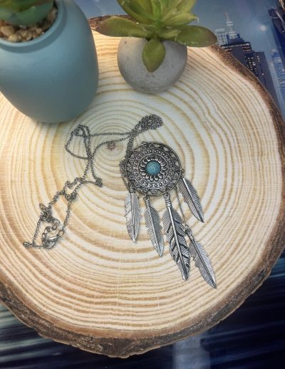 ✨ UShine.gr: Boho Κολιέ Dreamcatcher με Τιρκουάζ Πέτρα & Φτερά No 2007