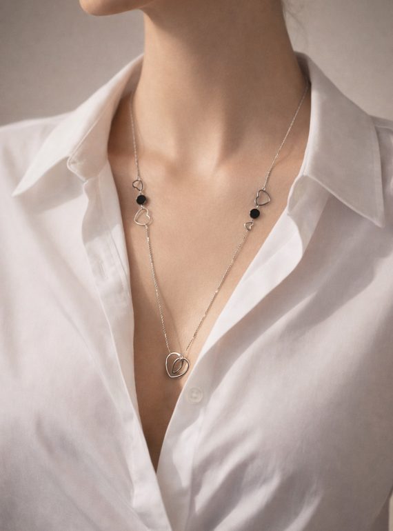 ✨ UShine.gr: Ατσάλινο Κολιέ Διπλή Καρδιά με Μαύρη Λεπτομέρεια No 2008