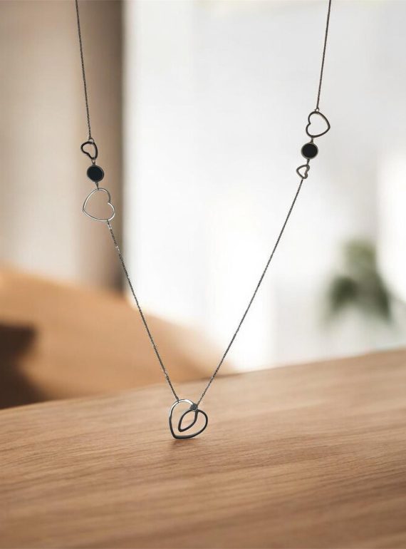 ✨ UShine.gr: Ατσάλινο Κολιέ Διπλή Καρδιά με Μαύρη Λεπτομέρεια No 2008