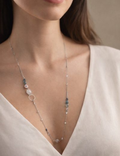 ✨ UShine.gr: Ατσάλινο Μακρύ Κολιέ με Χάντρες & Ματάκι No 2009