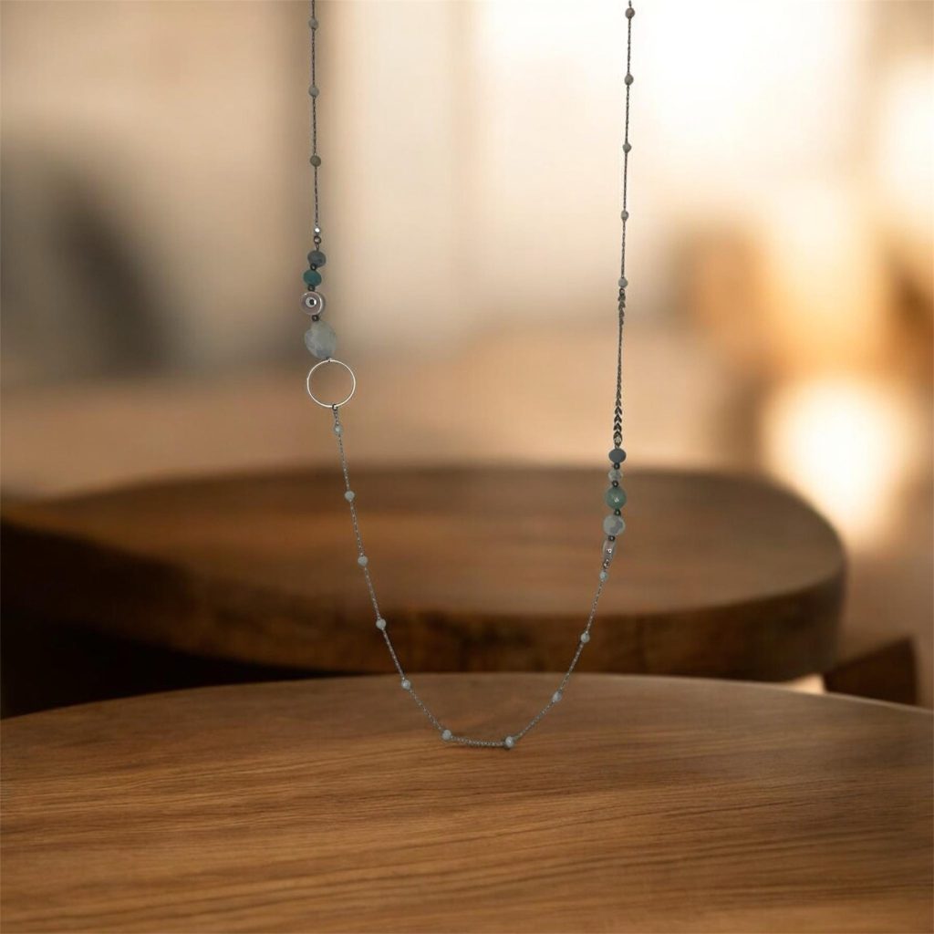 ✨ UShine.gr: Ατσάλινο Μακρύ Κολιέ με Χάντρες & Ματάκι No 2009