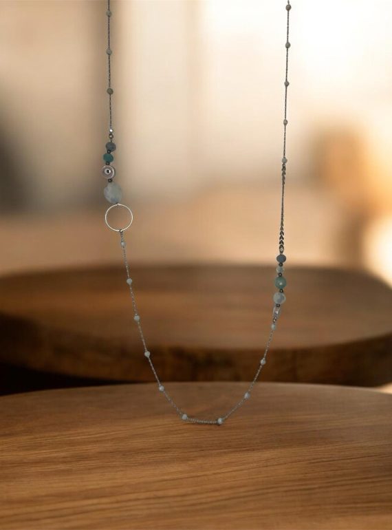 ✨ UShine.gr: Ατσάλινο Μακρύ Κολιέ με Χάντρες & Ματάκι No 2009