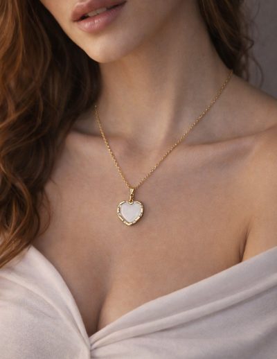 ✨ UShine.gr:  Δίχρωμο Κολιέ Καρδιά με Λευκή Πέτρα No 2012