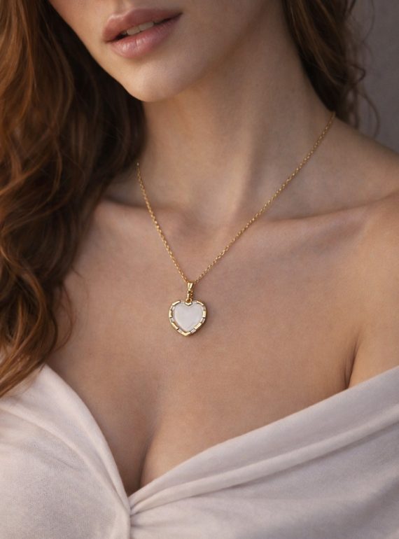 ✨ UShine.gr: Δίχρωμο Κολιέ Καρδιά με Λευκή Πέτρα No 2012