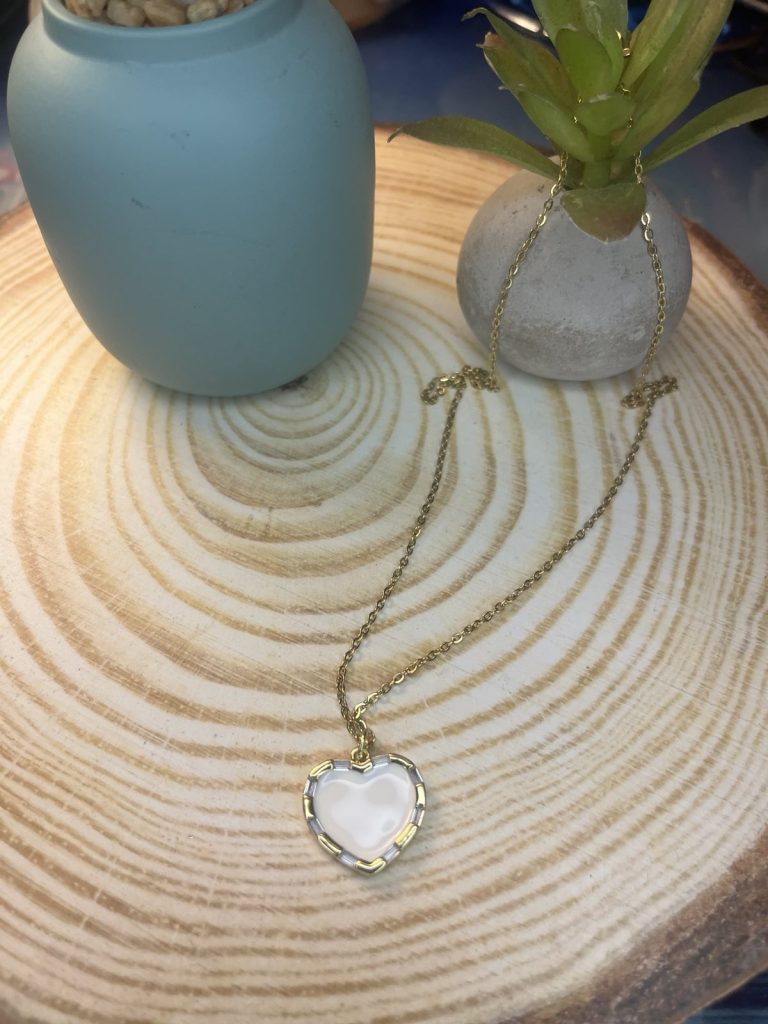 ✨ UShine.gr: Δίχρωμο Κολιέ Καρδιά με Λευκή Πέτρα No 2012