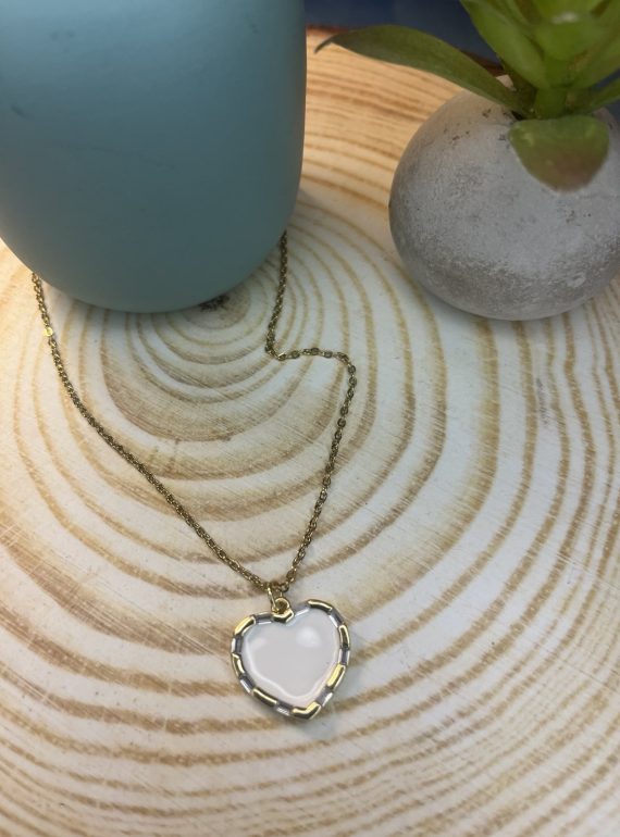 ✨ UShine.gr: Δίχρωμο Κολιέ Καρδιά με Λευκή Πέτρα No 2012