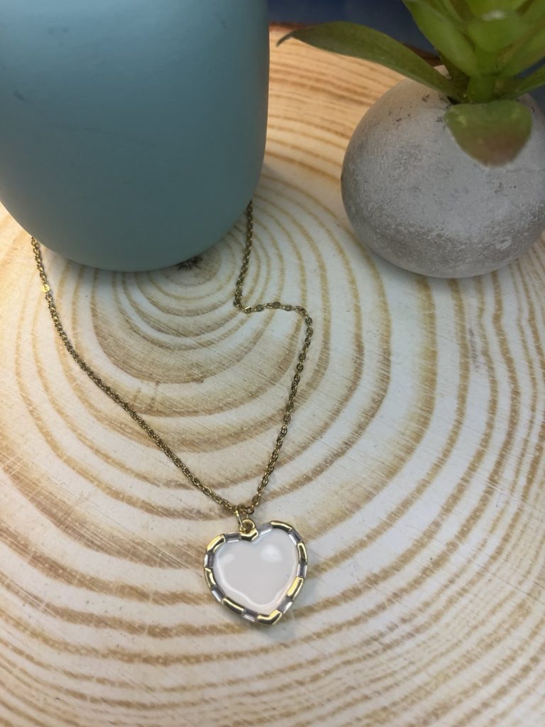 ✨ UShine.gr: Δίχρωμο Κολιέ Καρδιά με Λευκή Πέτρα No 2012