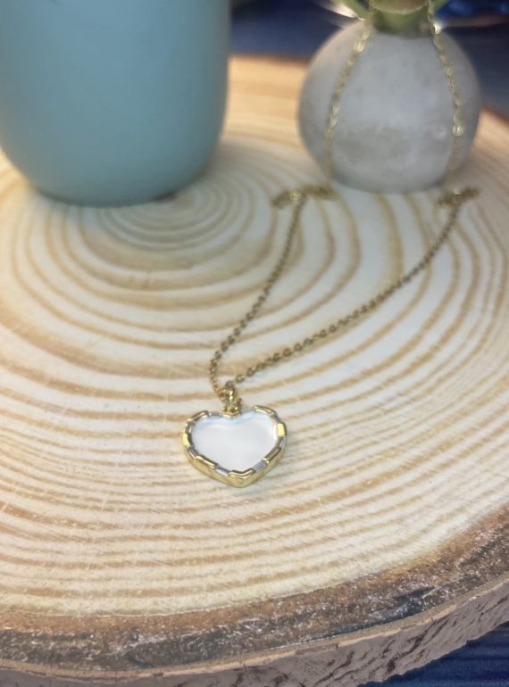 ✨ UShine.gr: Δίχρωμο Κολιέ Καρδιά με Λευκή Πέτρα No 2012