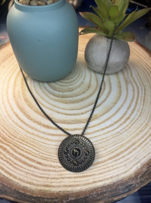 ✨ UShine.gr: Χειροποίητο Μαύρο Κολιέ Δίσκος Ethnic Σχέδιο No 2013