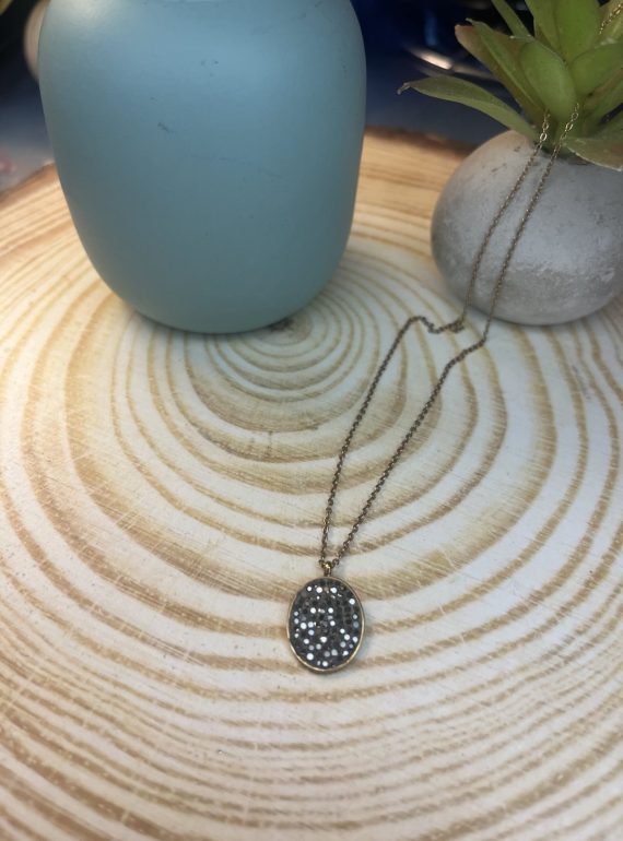 ✨ UShine.gr: Χρυσό Κολιέ Οβάλ με Μαύρα Κρύσταλλα No 2014