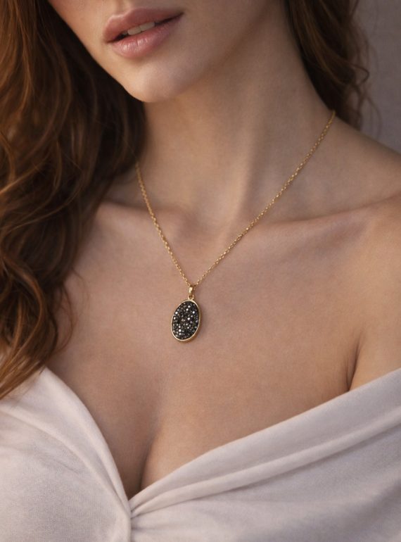 ✨ UShine.gr: Χρυσό Κολιέ Οβάλ με Μαύρα Κρύσταλλα No 2014