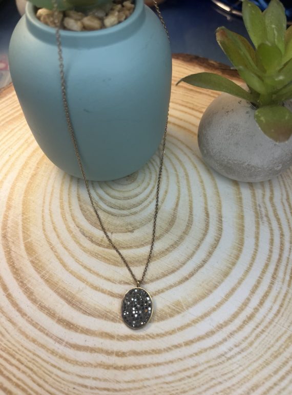 ✨ UShine.gr: Χρυσό Κολιέ Οβάλ με Μαύρα Κρύσταλλα No 2014