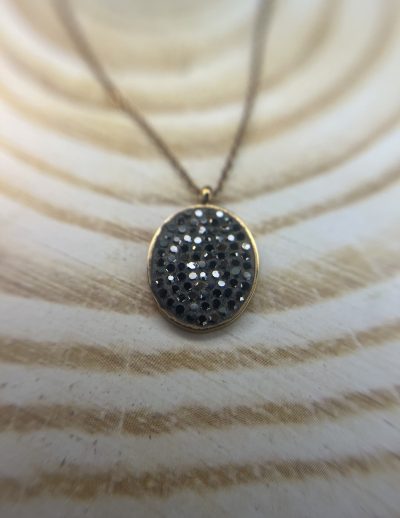 ✨ UShine.gr: Χρυσό Κολιέ Οβάλ με Μαύρα Κρύσταλλα No 2014