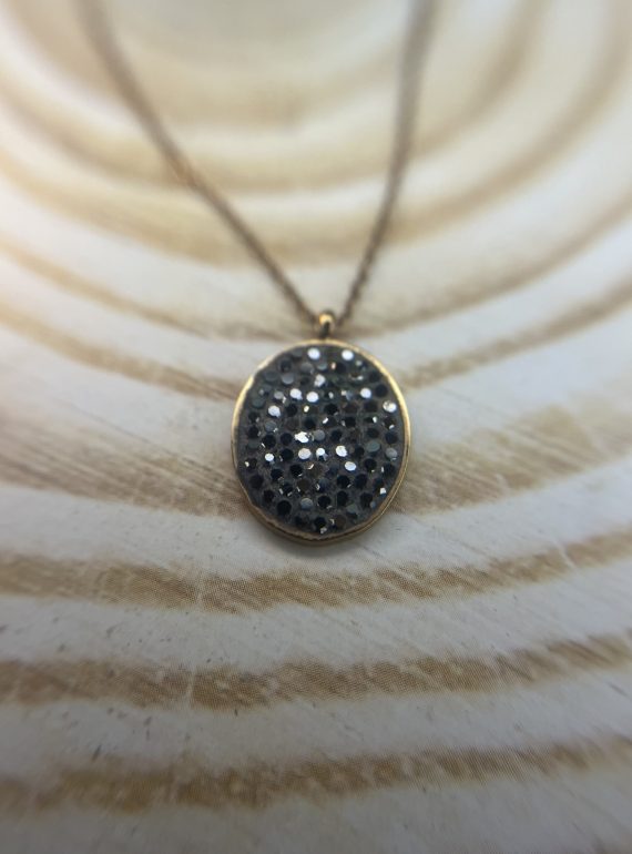 ✨ UShine.gr: Χρυσό Κολιέ Οβάλ με Μαύρα Κρύσταλλα No 2014