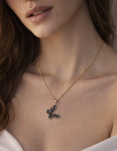 ✨ UShine.gr: Χρυσό Κολιέ Πεταλούδα με Μπλε Κρύσταλλα No 2015