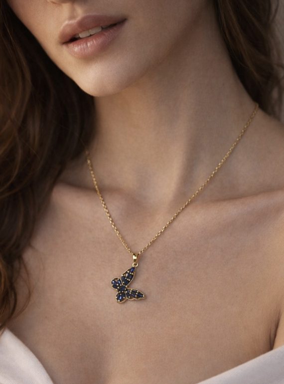 ✨ UShine.gr: Χρυσό Κολιέ Πεταλούδα με Μπλε Κρύσταλλα No 2015