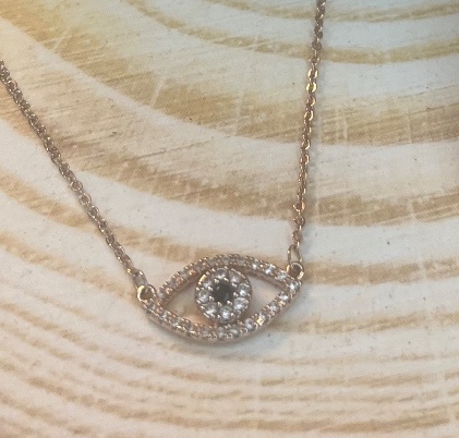 ✨ UShine.gr: Ροζ Χρυσό Κολιέ Ματάκι με Μαύρη Πέτρα No 2017