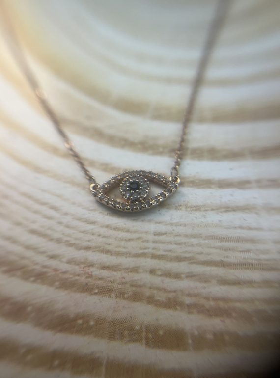 ✨ UShine.gr: Ροζ Χρυσό Κολιέ Ματάκι με Μαύρη Πέτρα No 2017