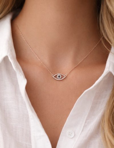 ✨ UShine.gr: Ροζ Χρυσό Κολιέ Ματάκι με Μαύρη Πέτρα No 2017