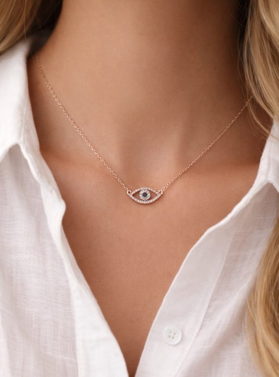 ✨ UShine.gr: Ροζ Χρυσό Κολιέ Ματάκι με Μαύρη Πέτρα No 2017