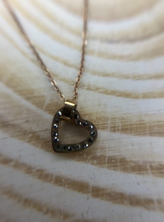 ✨ UShine.gr: Ροζ Χρυσό Κολιέ Καρδιά με Μαύρες Πέτρες No 2018