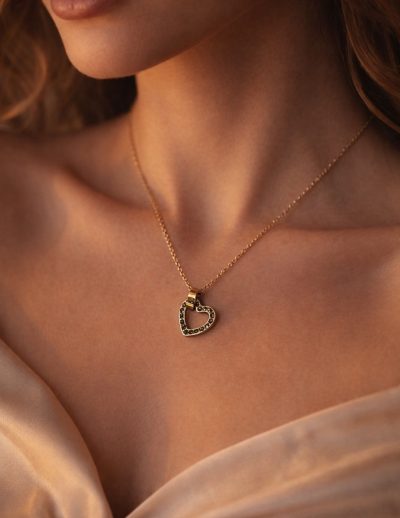 ✨ UShine.gr: Ροζ Χρυσό Κολιέ Καρδιά με Μαύρες Πέτρες No 2018