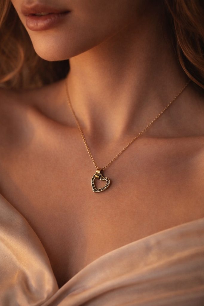 ✨ UShine.gr: Ροζ Χρυσό Κολιέ Καρδιά με Μαύρες Πέτρες No 2018