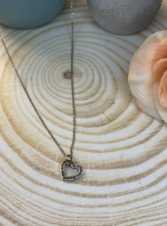 ✨ UShine.gr: Ροζ Χρυσό Κολιέ Καρδιά με Μαύρες Πέτρες No 2018