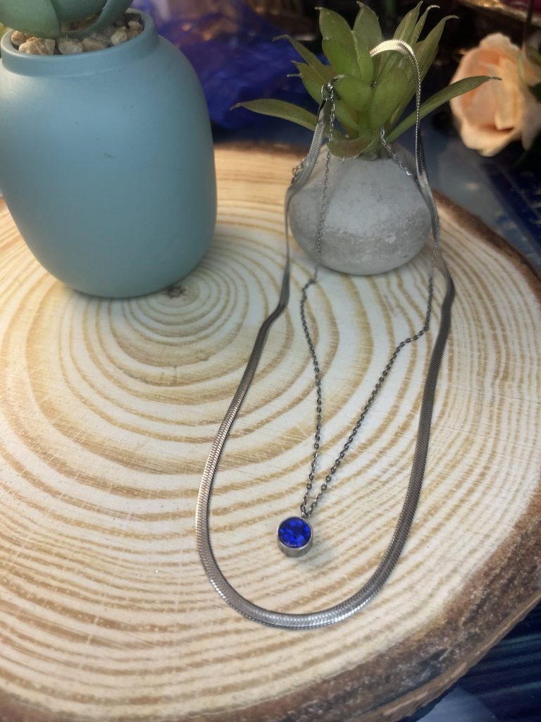 ✨ UShine.gr: Διπλό Ασημί Κολιέ με Μπλε Κρύσταλλο No 2019