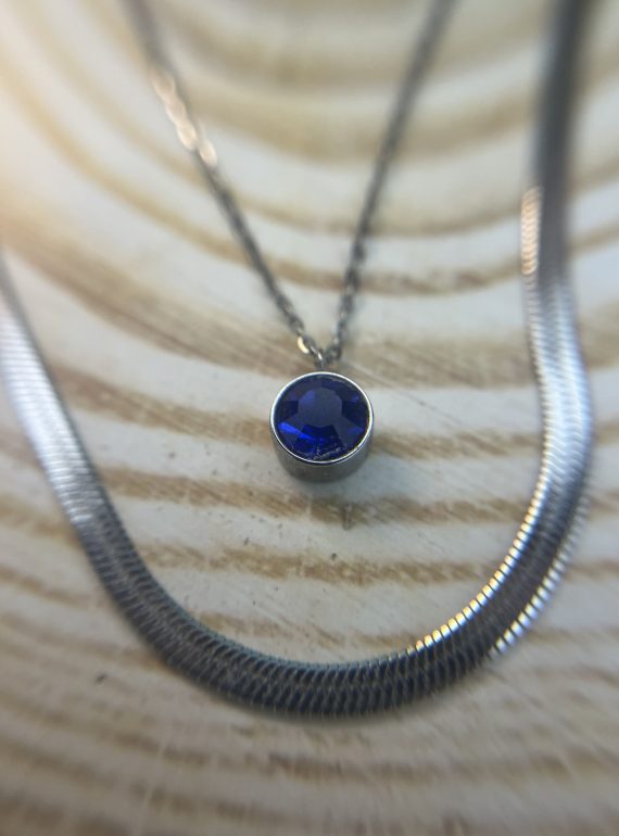 ✨ UShine.gr: Διπλό Ασημί Κολιέ με Μπλε Κρύσταλλο No 2019