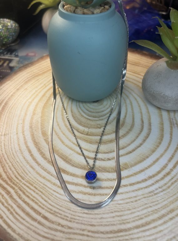 ✨ UShine.gr: Διπλό Ασημί Κολιέ με Μπλε Κρύσταλλο No 2019