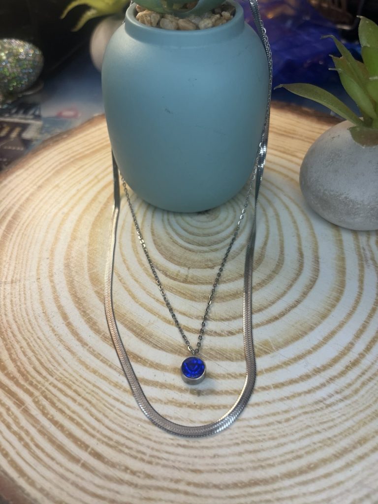 ✨ UShine.gr: Διπλό Ασημί Κολιέ με Μπλε Κρύσταλλο No 2019