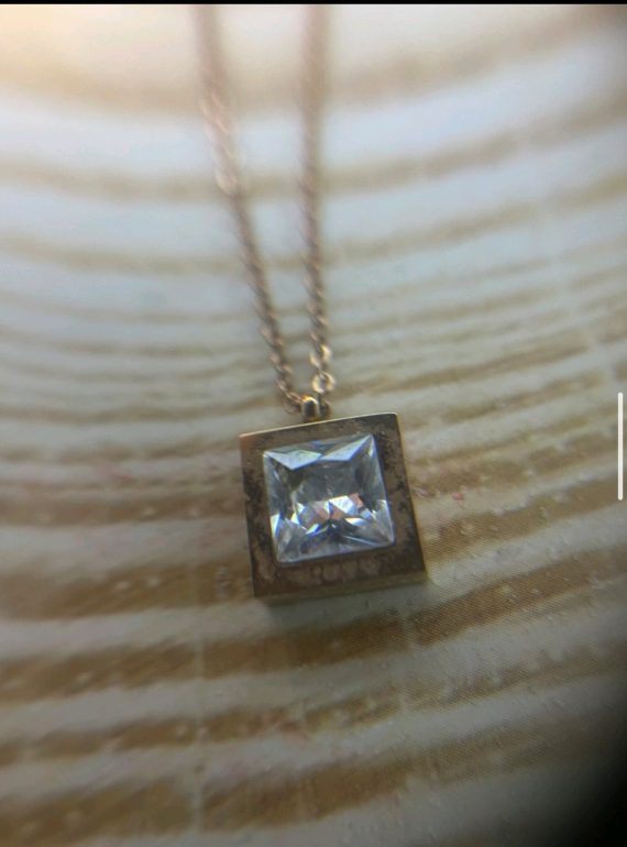 ✨ UShine.gr: Ροζ Χρυσό Κολιέ Τετράγωνο Κρύσταλλο Princess No 2020